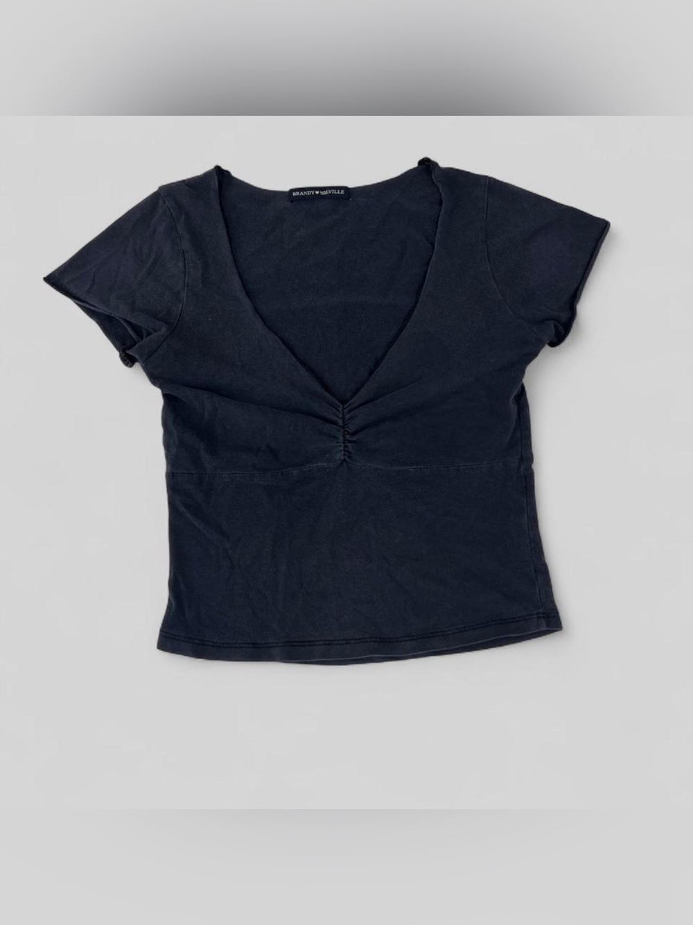 Brandy Melville faded black / Blue V-Neck Cinch Front Crop Top Short Sleeve XS S